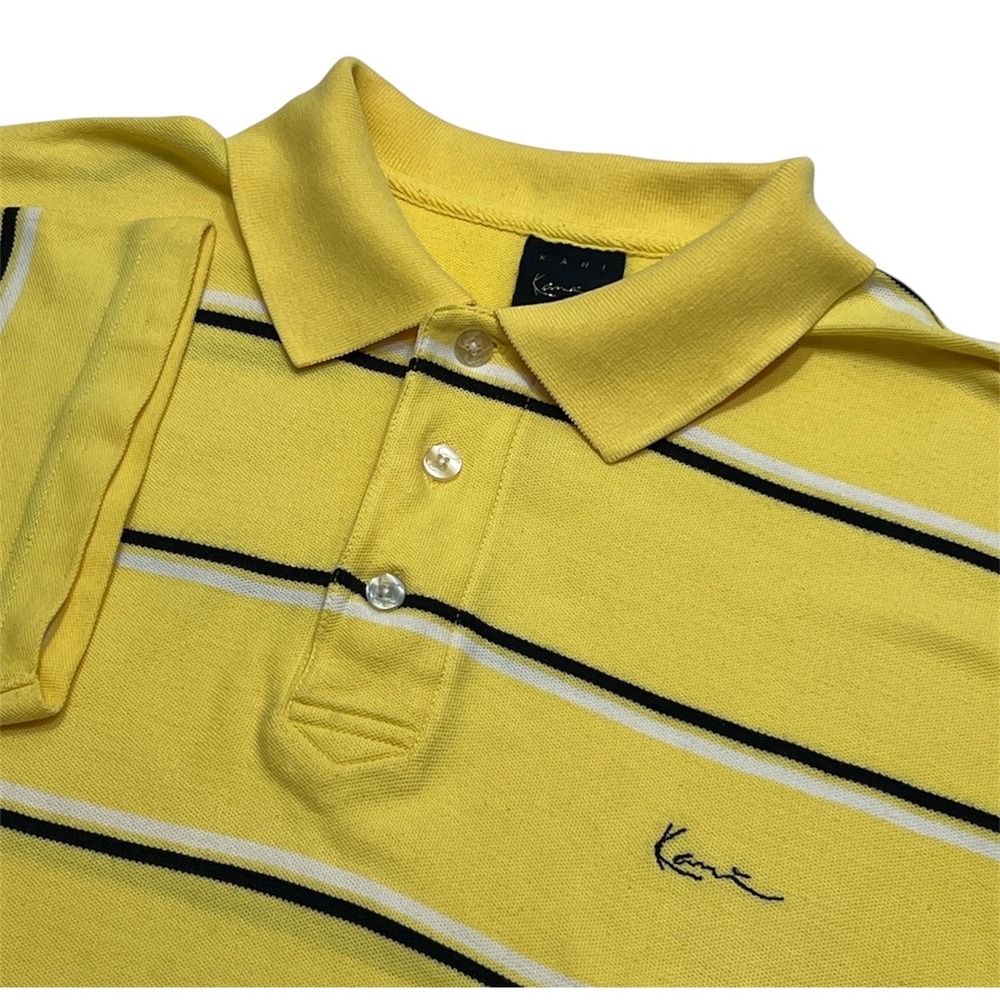KANI Gold Polo Shirt Mens Large Striped Yellow Short Sleeve Casual Golf Pullover
